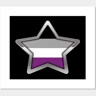 Large Asexual Pride Flag Colored Star with Chrome Frame Posters and Art